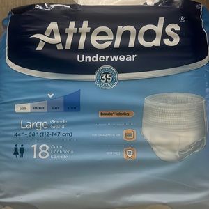 Attends (Adult) underwear, size large, 44”-58”, 18 count per pack